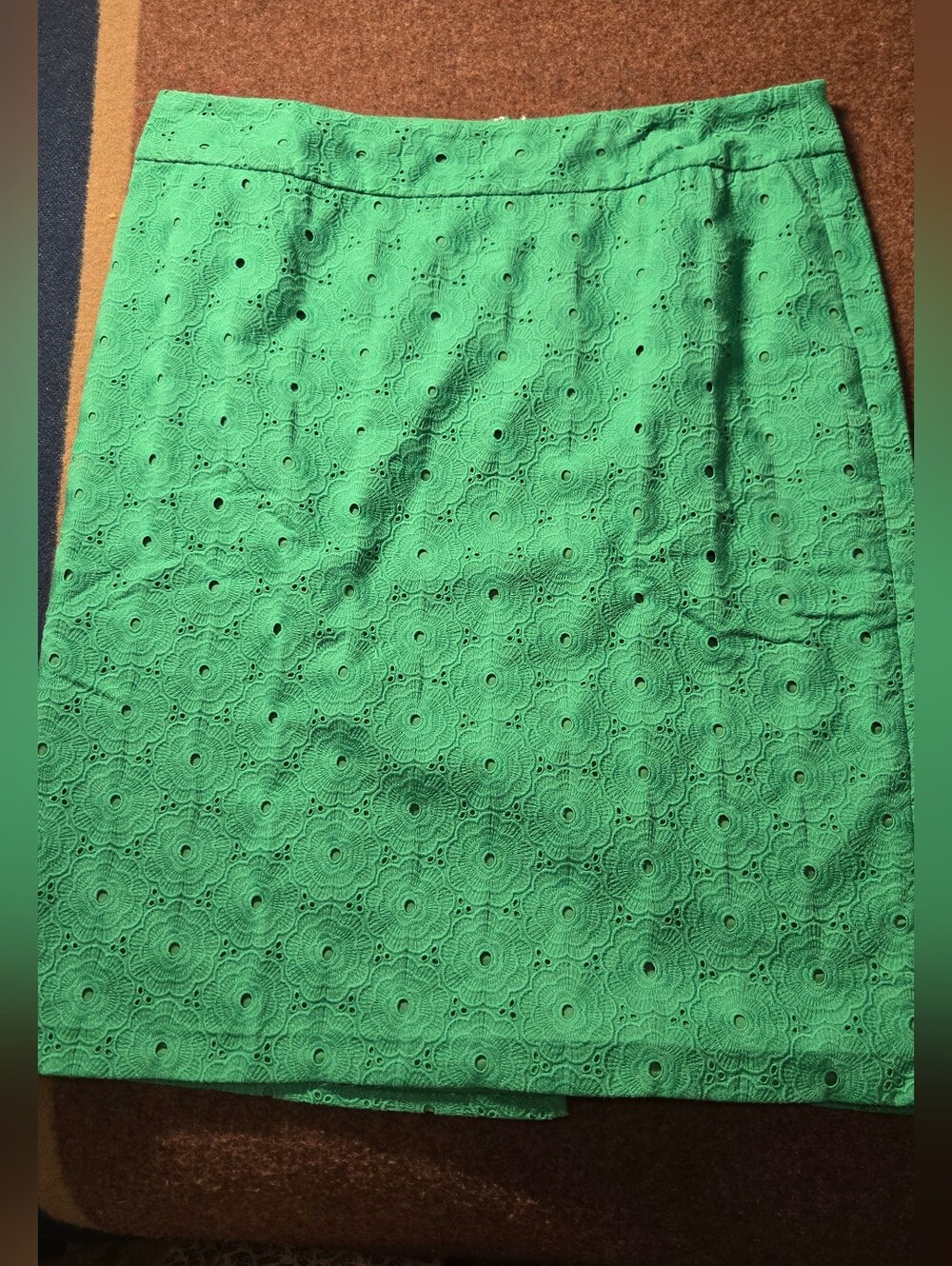 Talbots Green Eyelet Pencil Skirt Lined Size 10